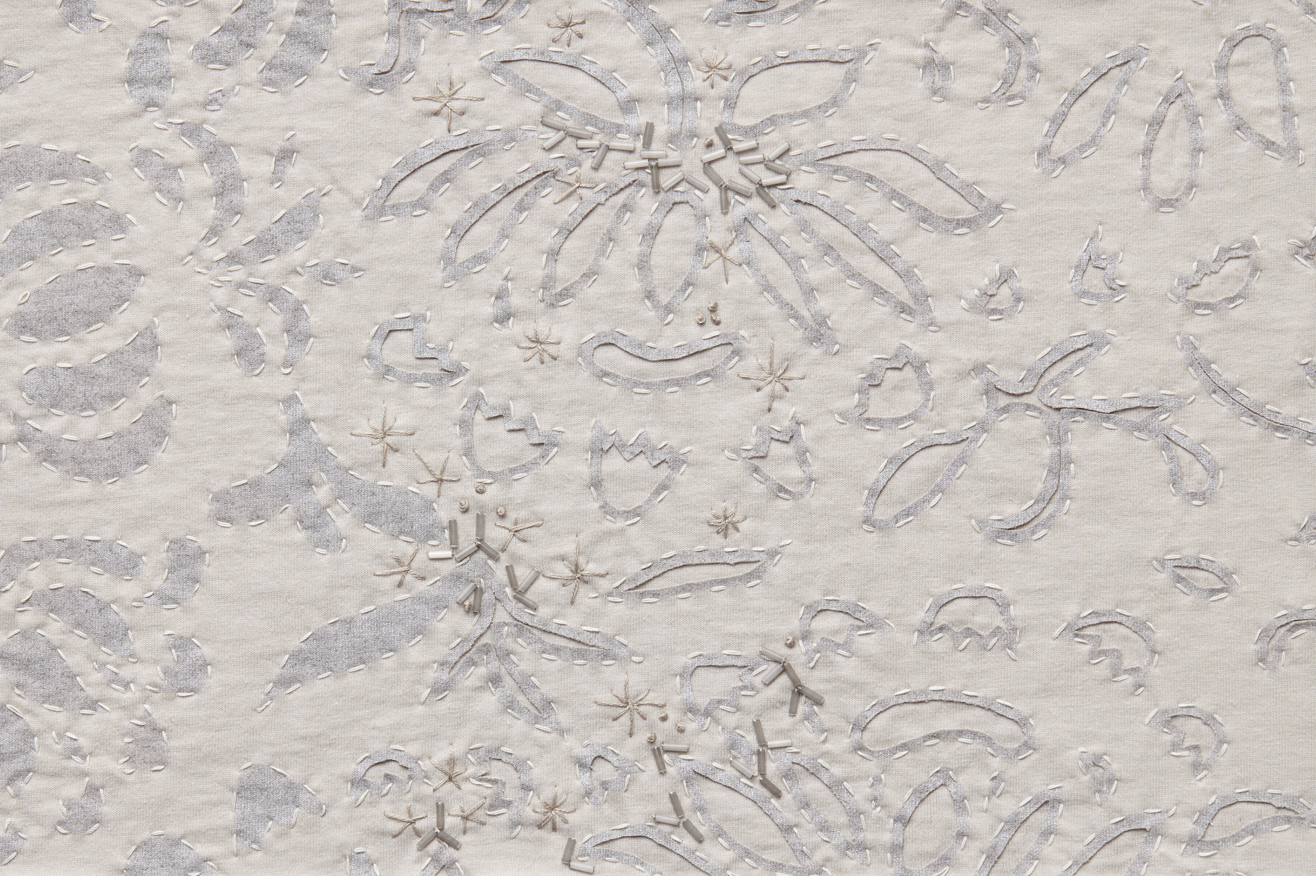 Organic Cotton Fabric Swatch in Anna's Garden Sand with Transitional Embrodiery