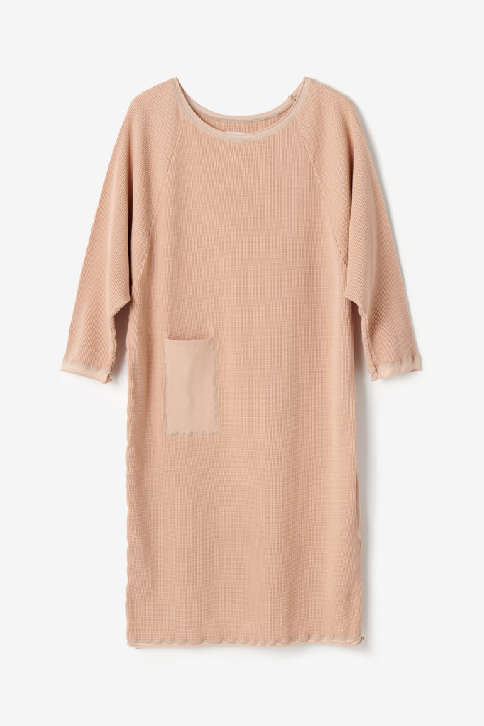 Alabama Chanin The Raglan Dress in Organic Waffle Knit Cotton Fabric with Phone Pocket in Neutral Light Pink