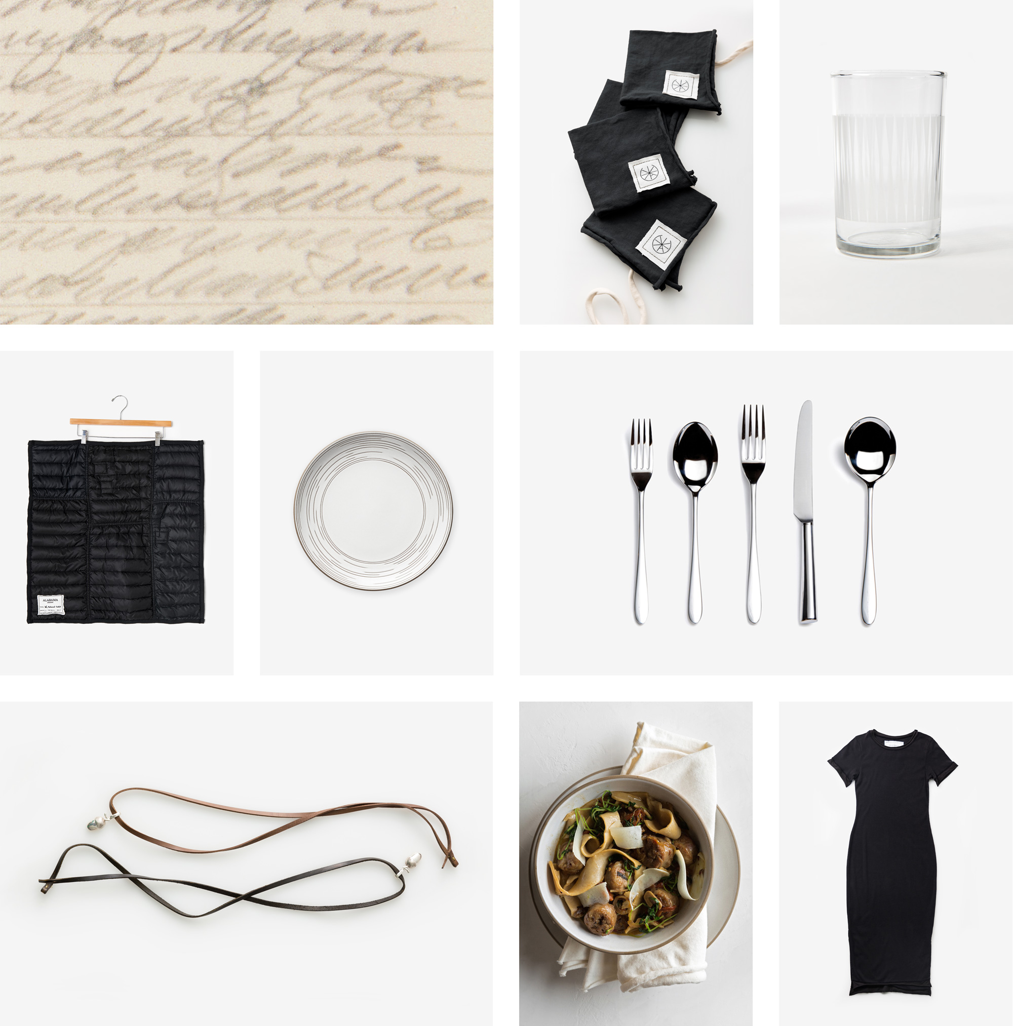 Image grid of holiday gifts for the home and wardrobe from Alabama Chanin