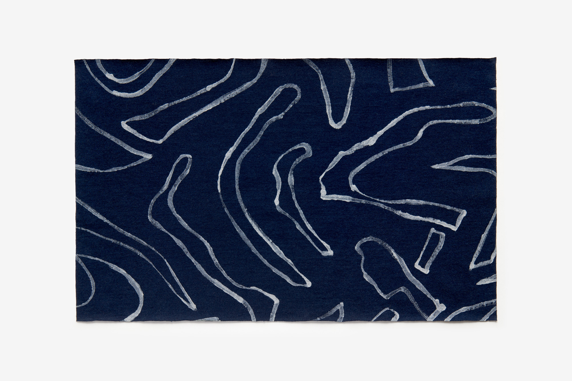 Fabric swatch featuring the hand-painted figures design on Navy.